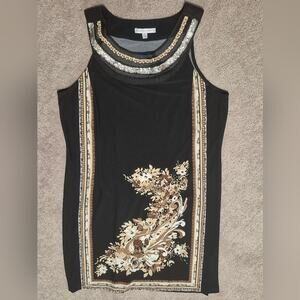 Sandra Darren | Black and Gold Embellished | Dress | Size 16